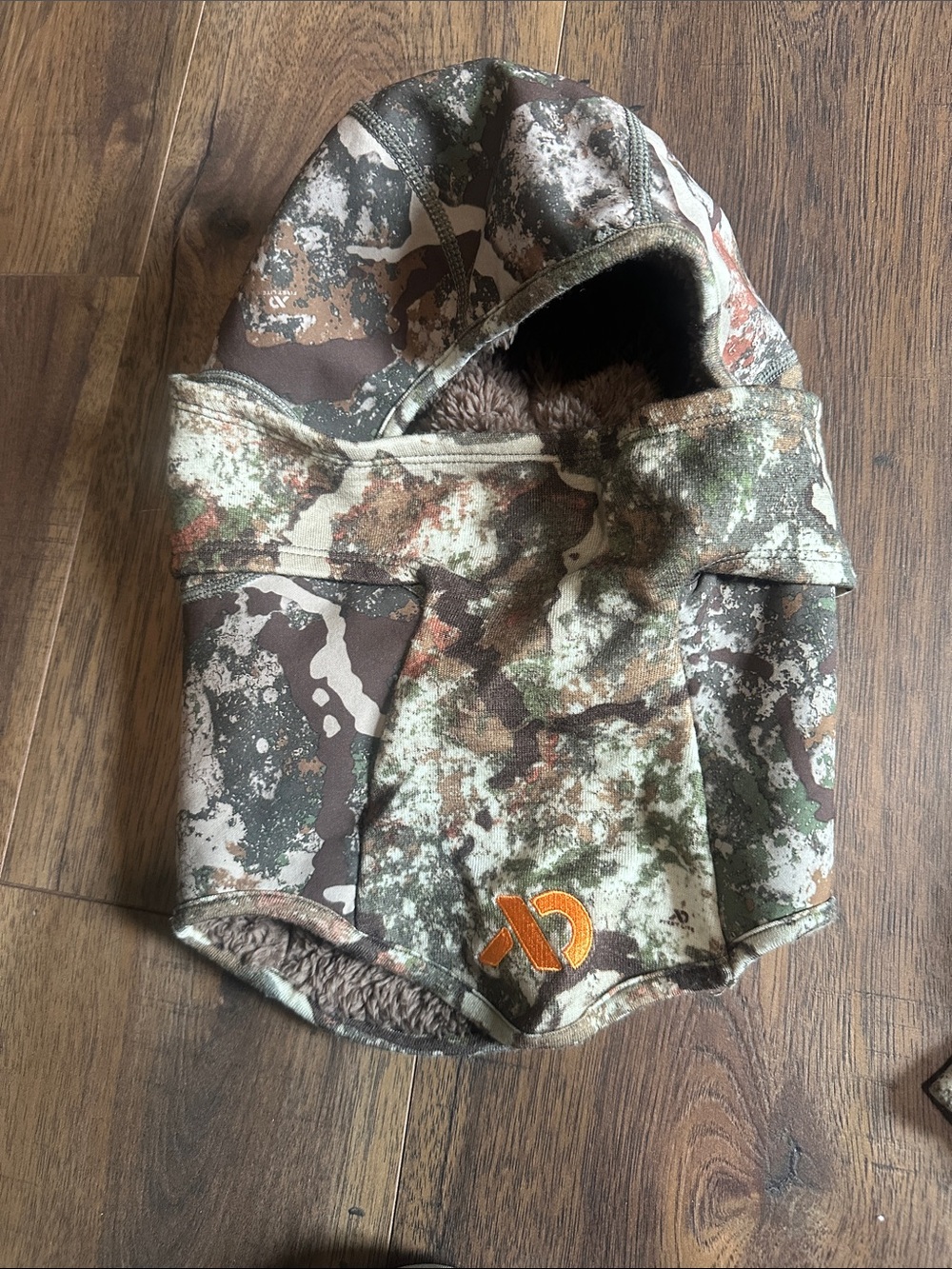 Camouflage Fleece-Lined Balaclava Hood - Orange Logo
